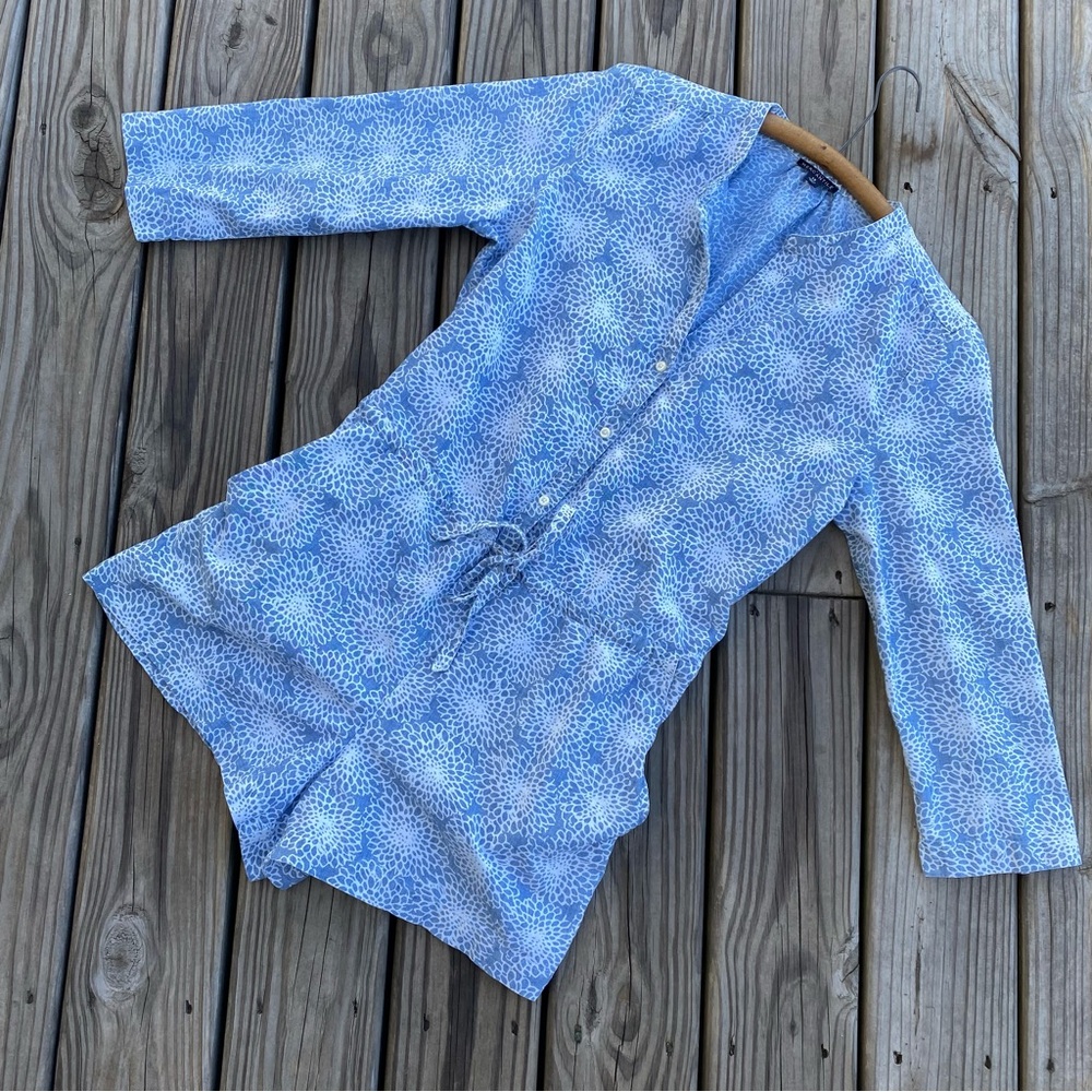 J. Crew Mercantile Three Quarter Sleeve Printed Denim Romper